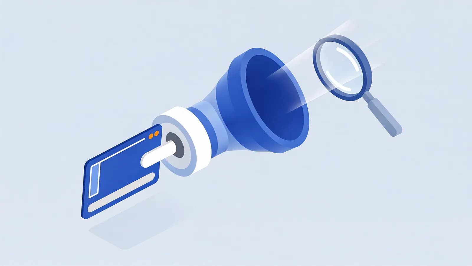A web browser projecting content into a megaphone, which beams light towards a magnifying glass, illustrating Image SEO.