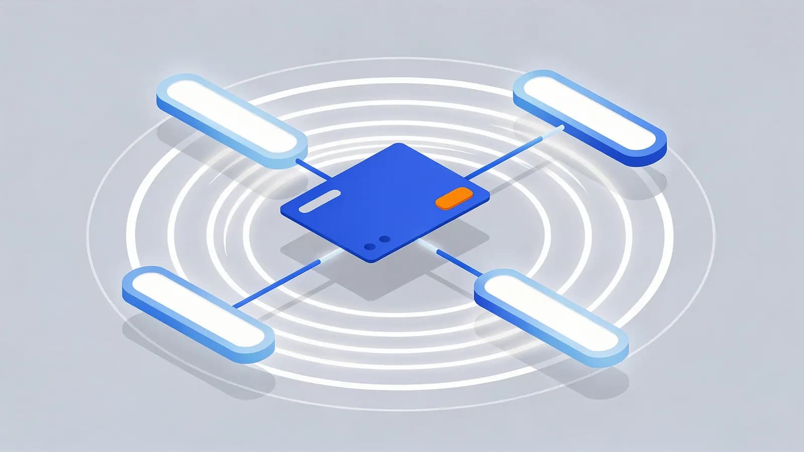 A central hub connects to four surrounding nodes by lines, with radiating circles, representing IndexNow.