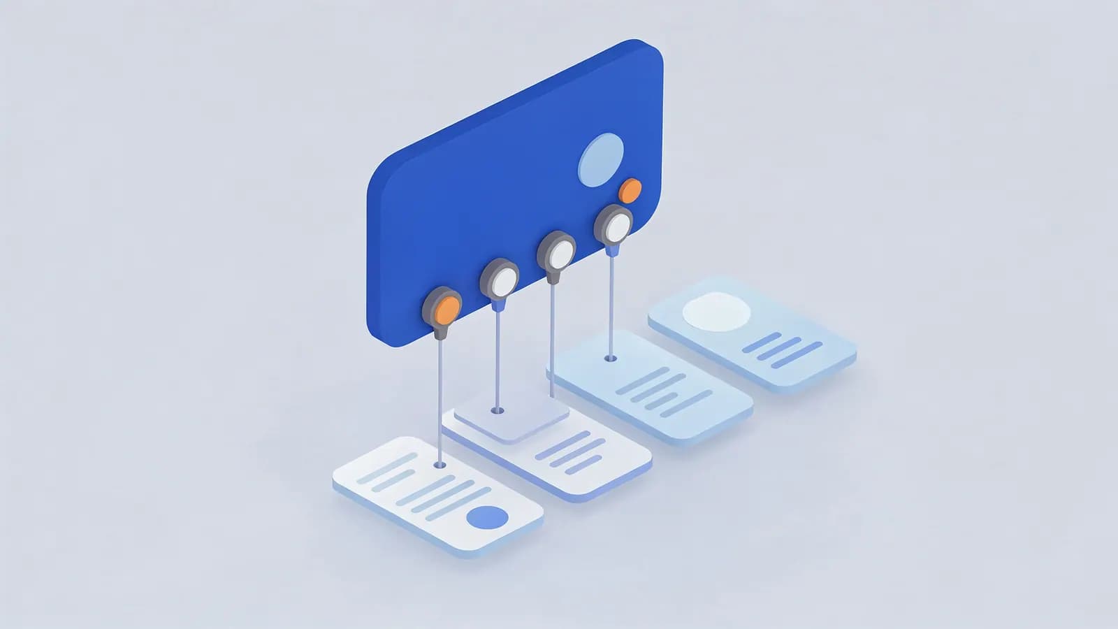A blue device with multiple pins connected to individual data cards, illustrating content Perplexity.