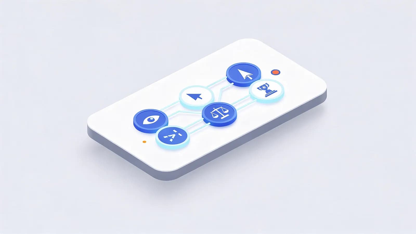 A white dashboard links icons for clicks, impressions, ranking, and growth, showing Search Console Performance report.