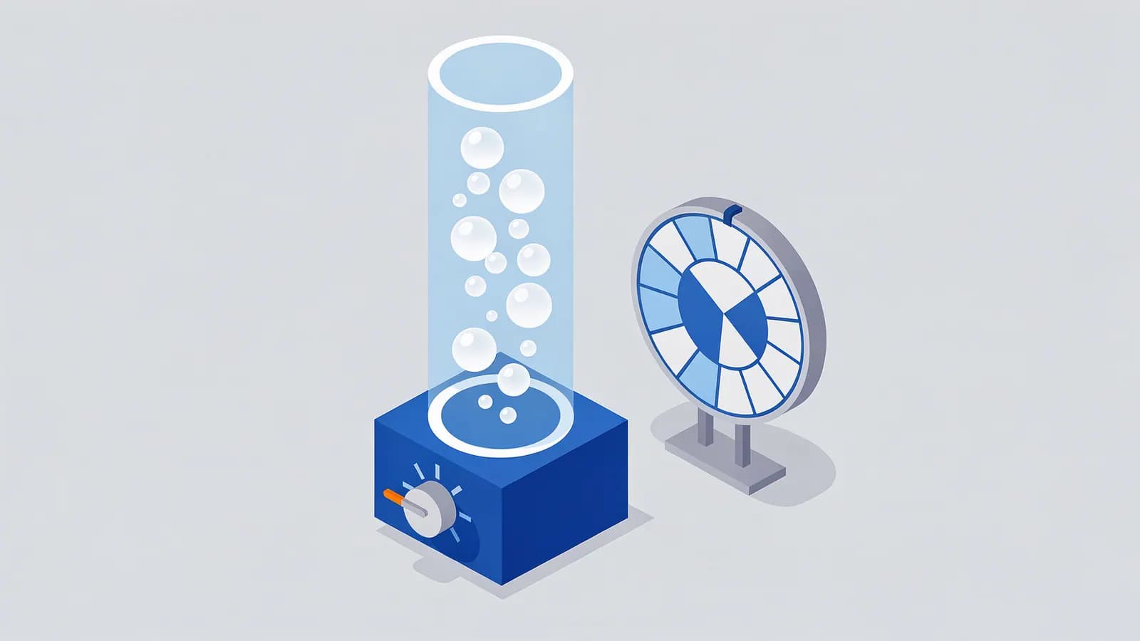 A device with a bubbling tube and a segmented gauge, representing the measurable concept of search volume.