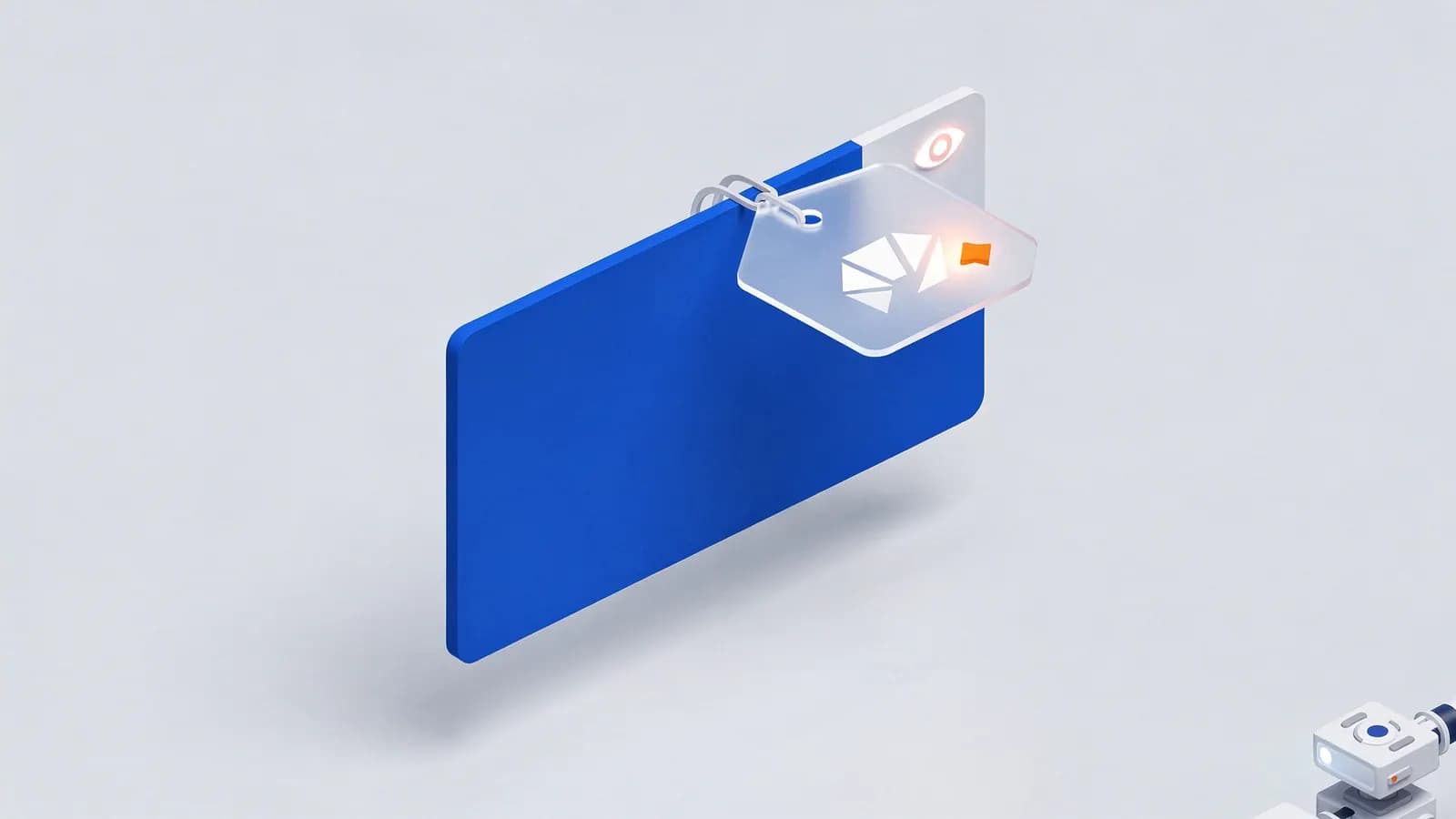 A blue rectangular panel with a clear tag displaying symbols and an eye icon linked to it, illustrating descriptive alt text.