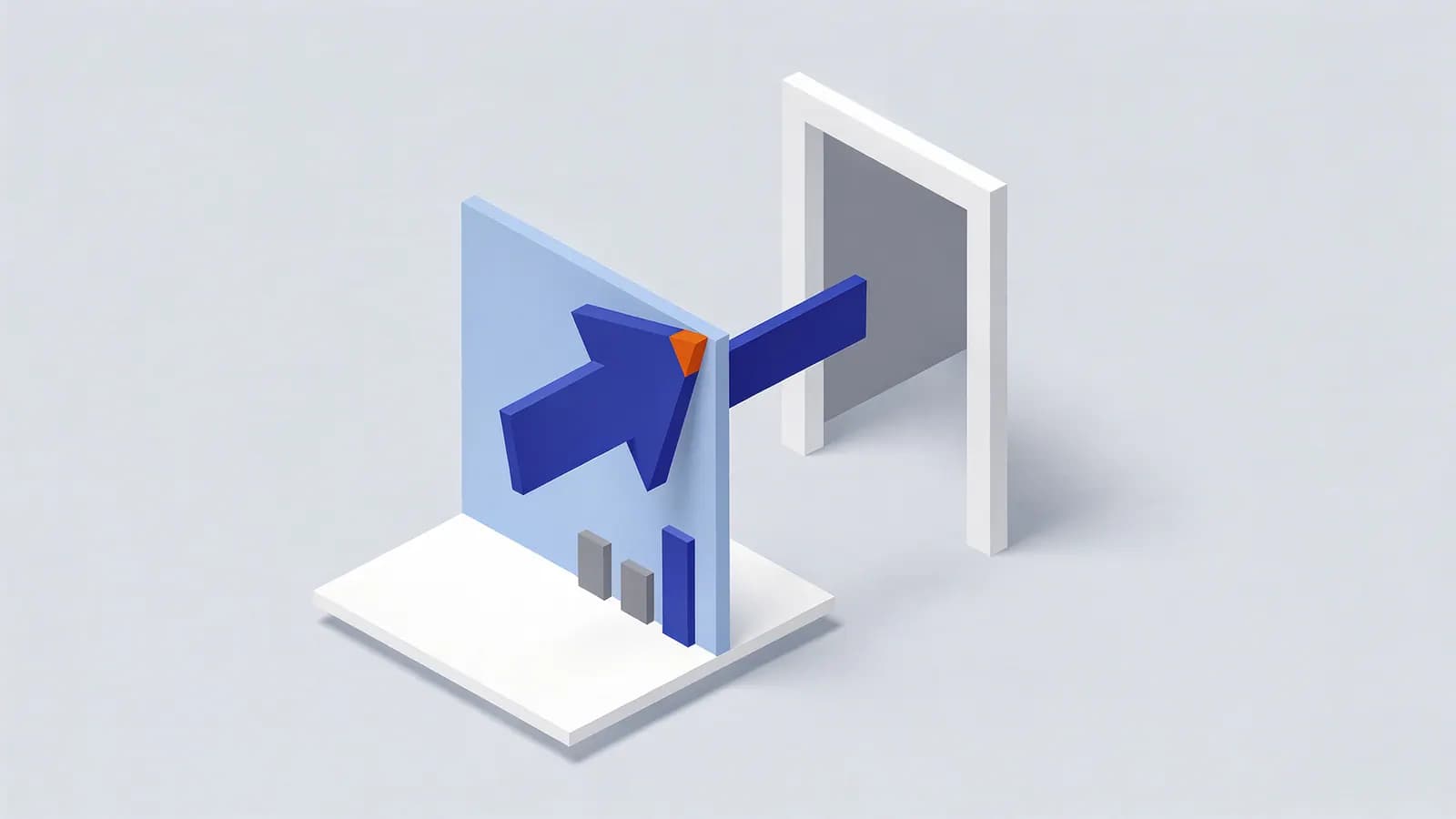 An arrow hitting a panel, with only a small segment passing through a doorway, illustrating bounce rate.