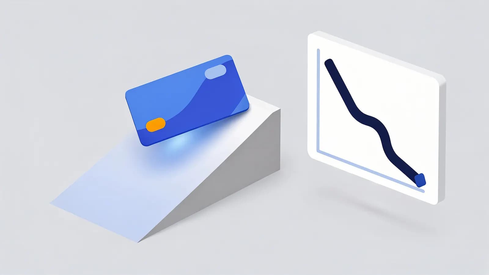 A card on a downward slope next to a graph with a declining line, symbolizing content decay.