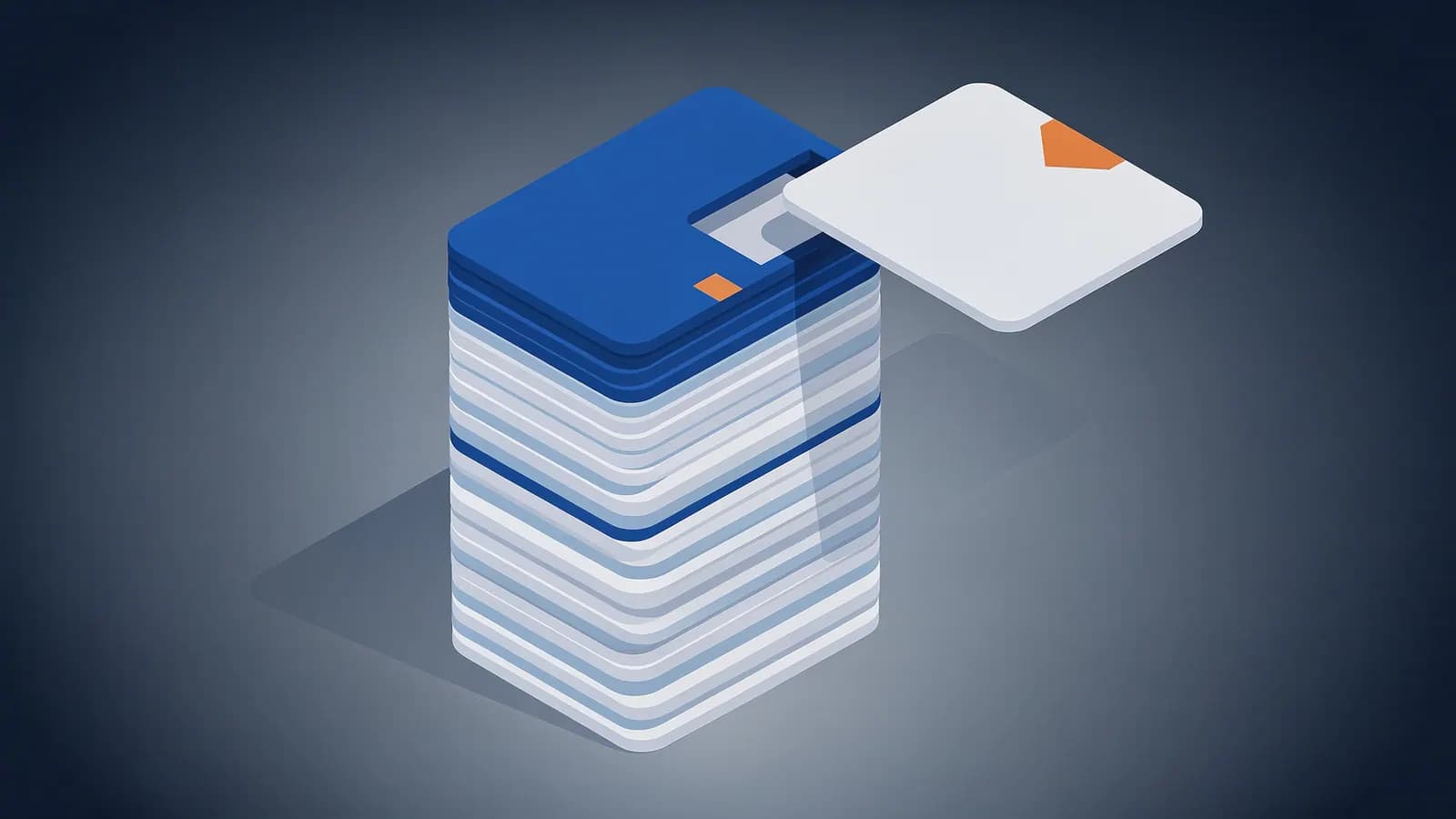 A card being pulled from a slot in a stack of information, symbolizing deindexing.