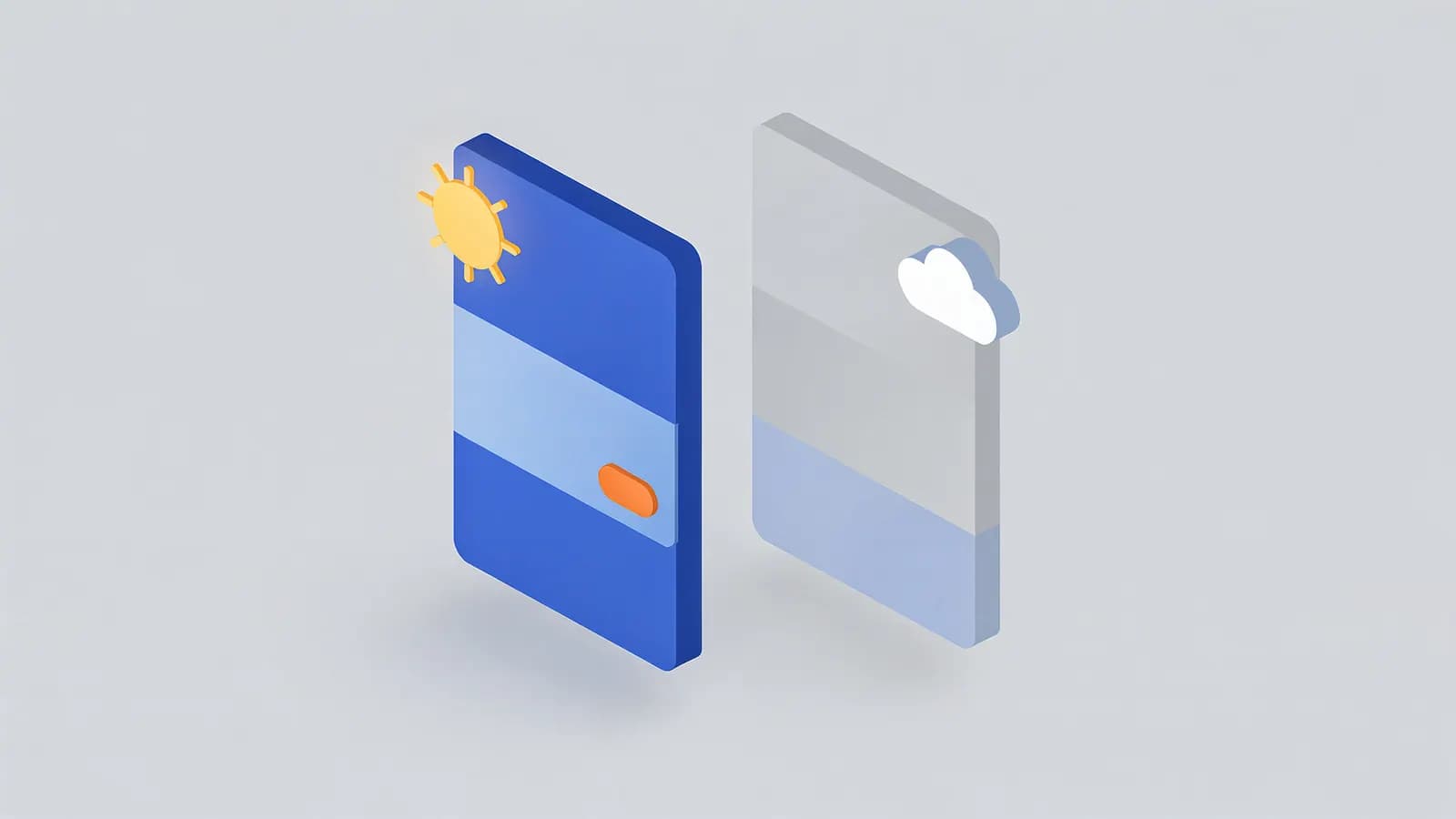 A sun-adorned card next to a cloud-adorned card, representing content freshness.
