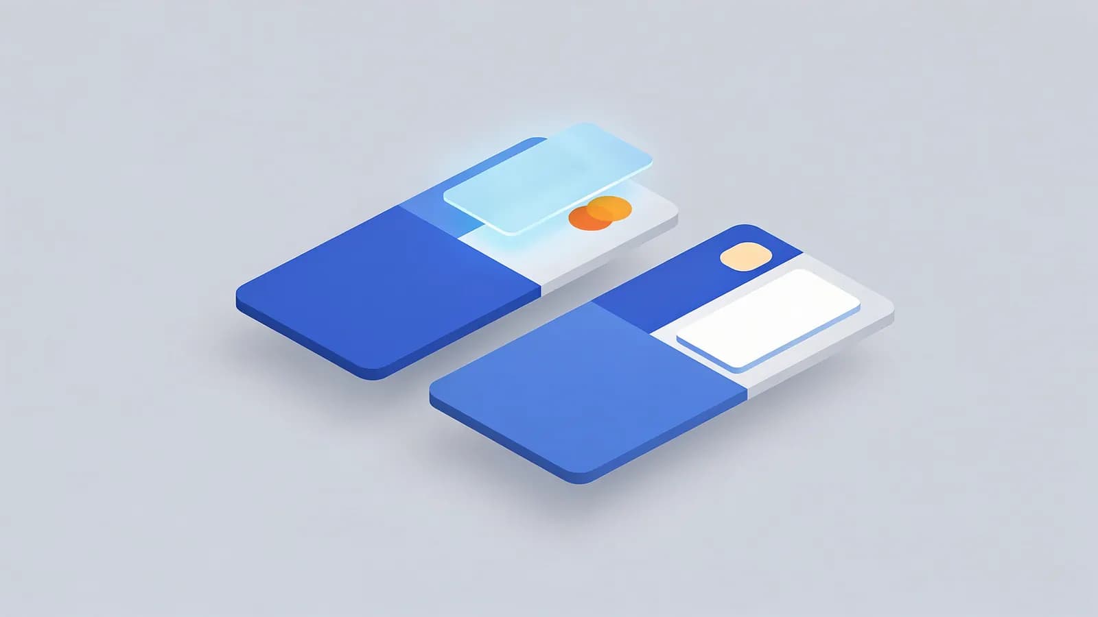 Stacked cards, one with a transparent top layer revealing new elements, illustrating information gain.