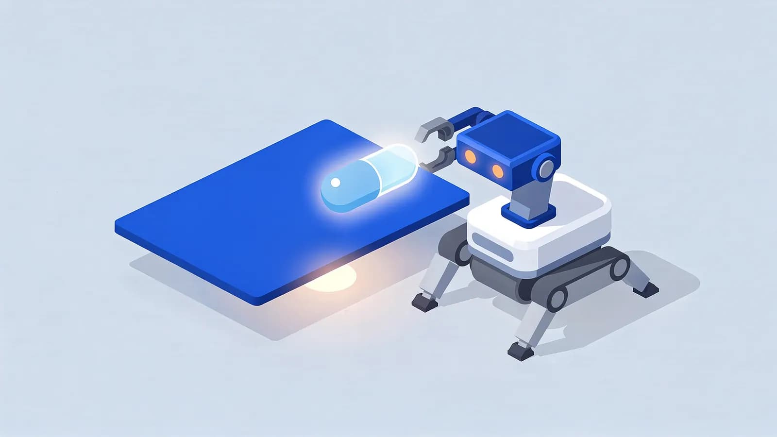 Robot arm holds a glowing data capsule over a platform, representing JSON-LD for structured data.