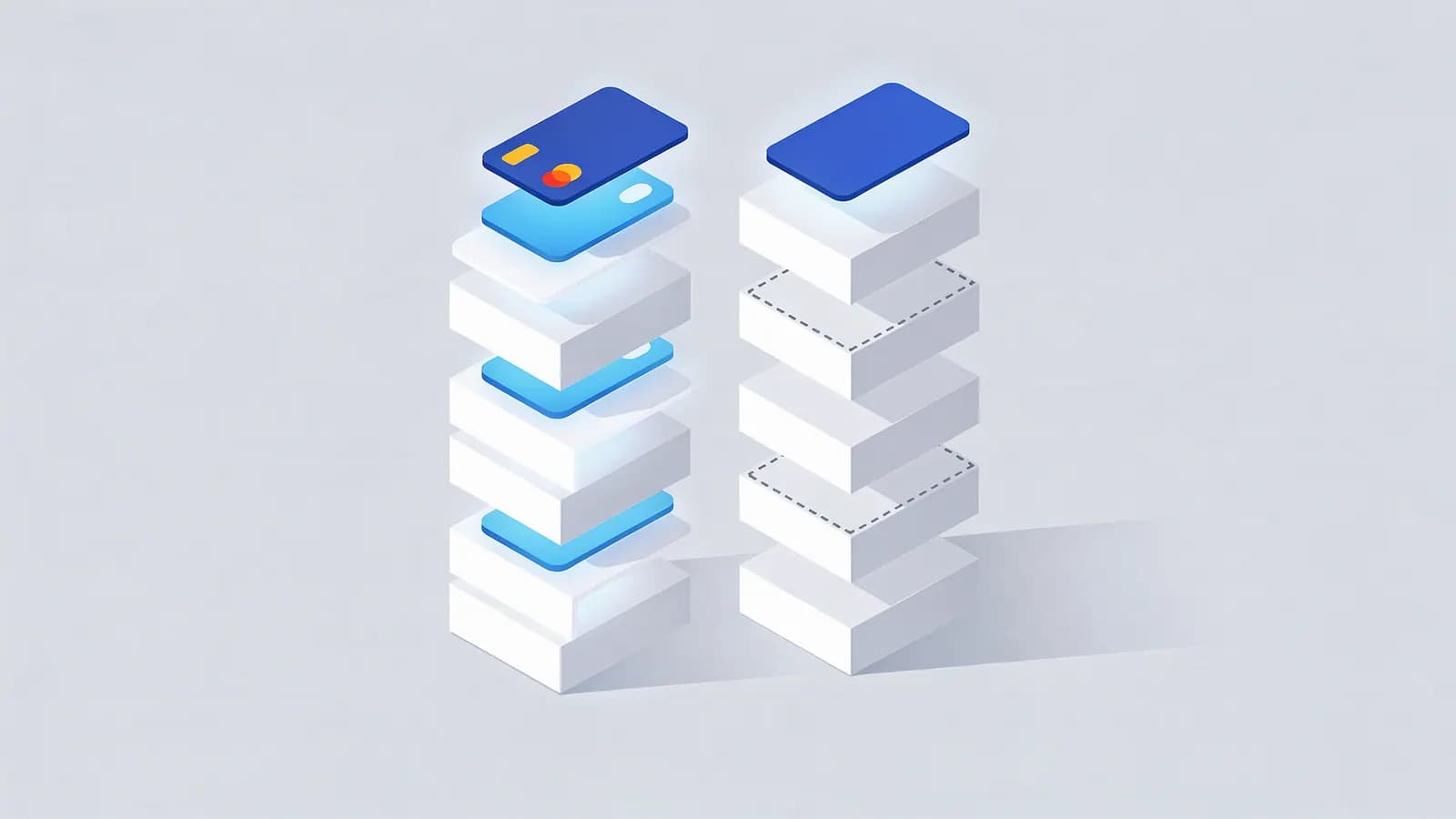 Two block stacks, one complete and one with missing layers shown by dashed outlines, depict a keyword gap.