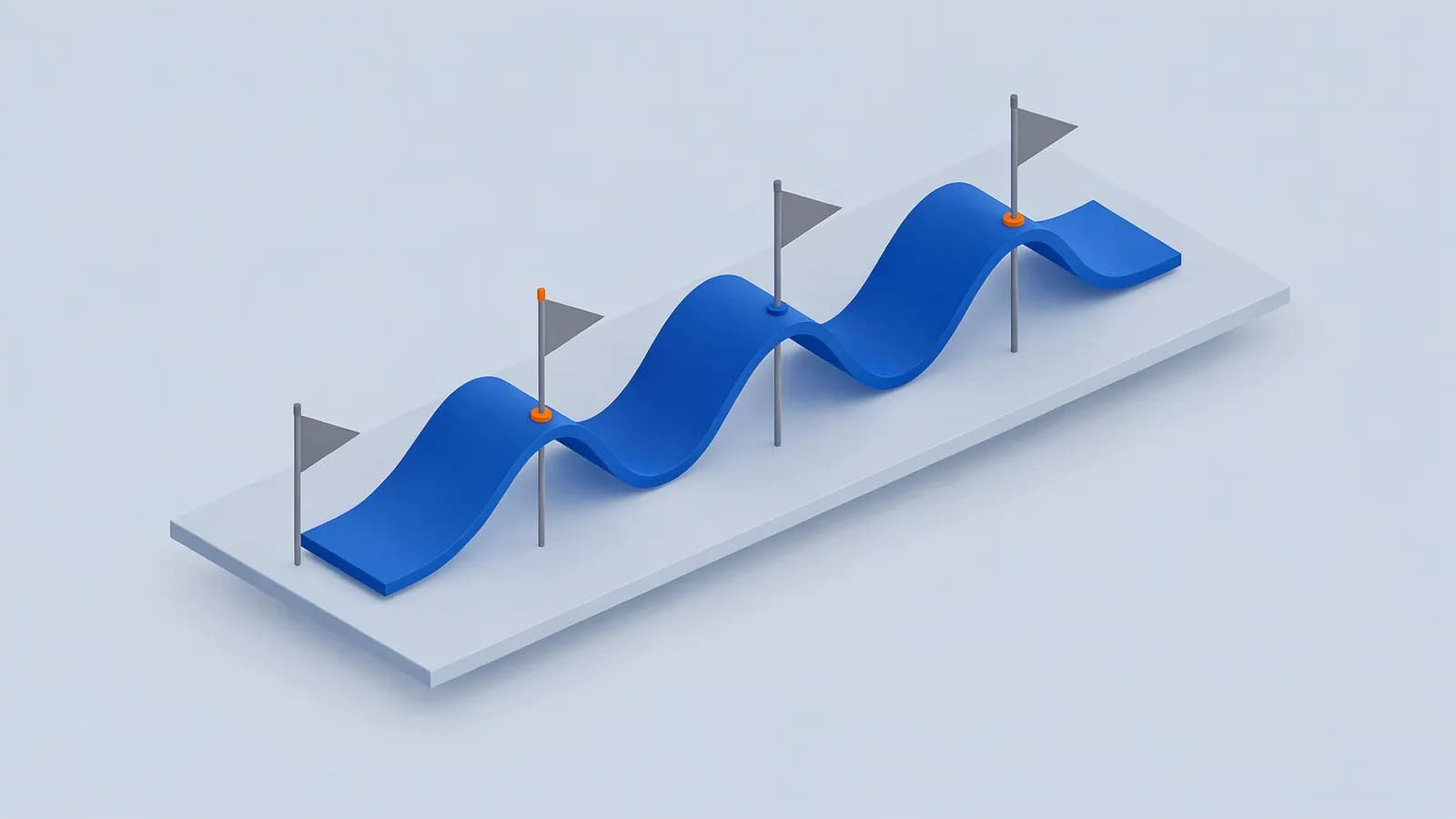 A blue wavy path with flags marking points, visually representing a keyword trend.