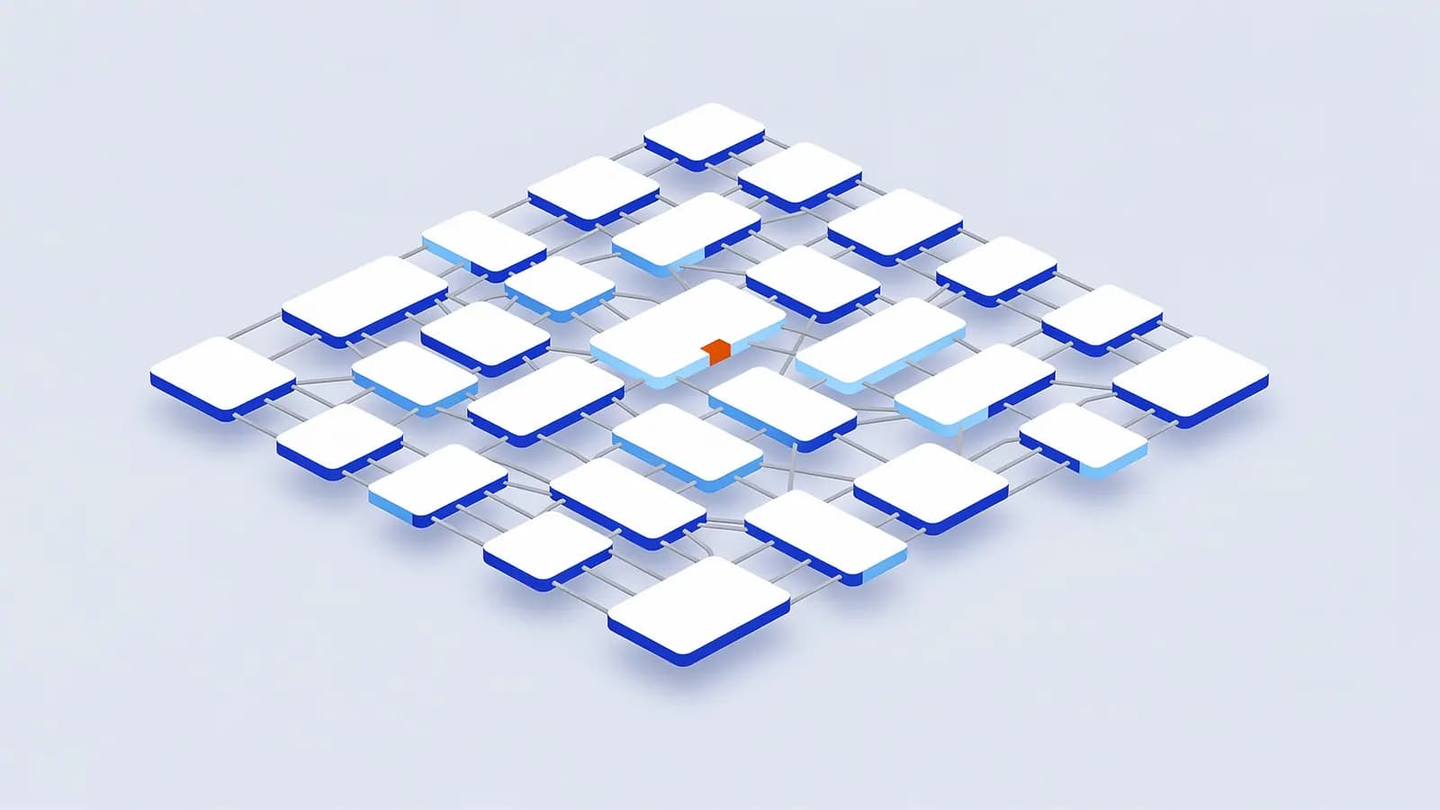 Grid of interconnected blocks representing a link farm, with one block featuring an orange section.