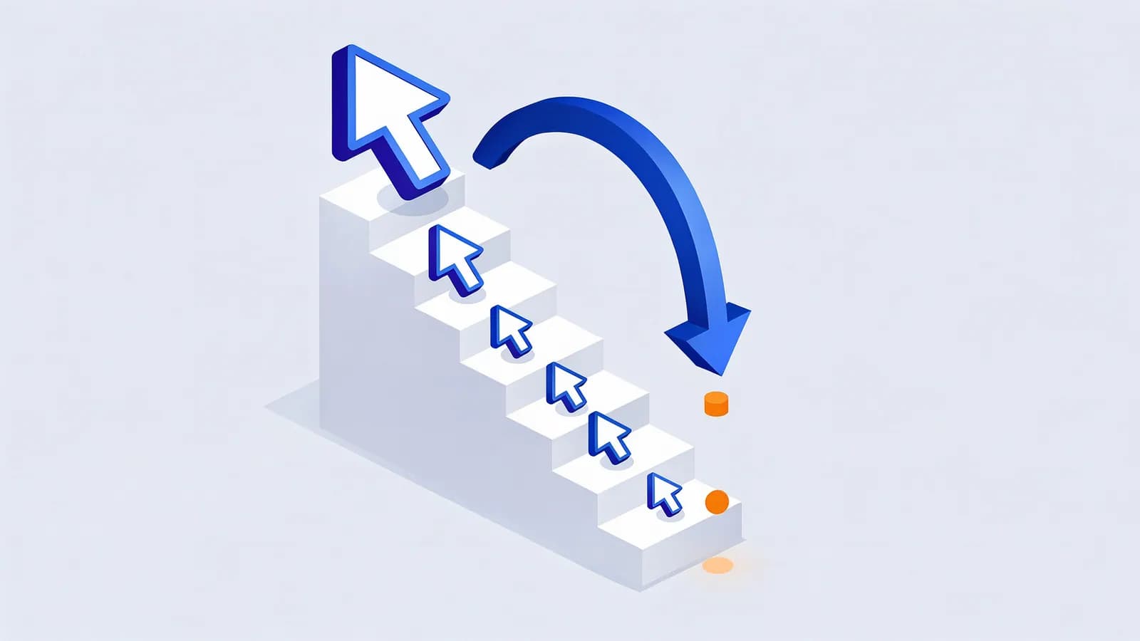 Stairs with mouse cursors on each step, largest at the top, and a downward arrow, show how Organic CTR by position declines.