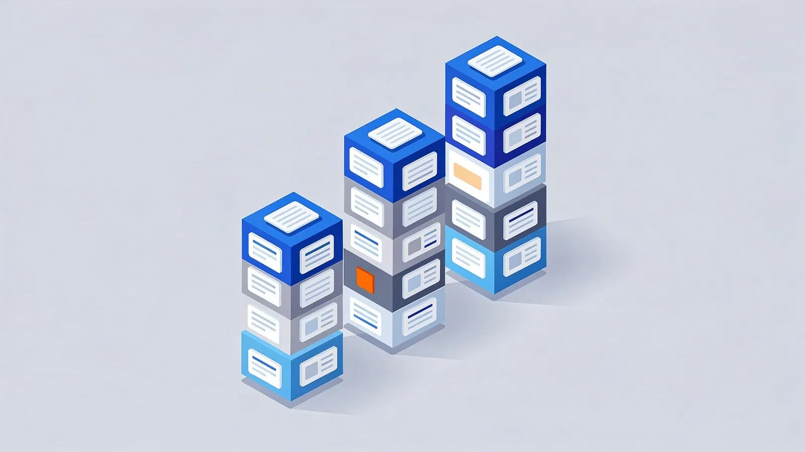 Three stacks of document blocks, increasing in height from left to right, illustrating ranking distribution.