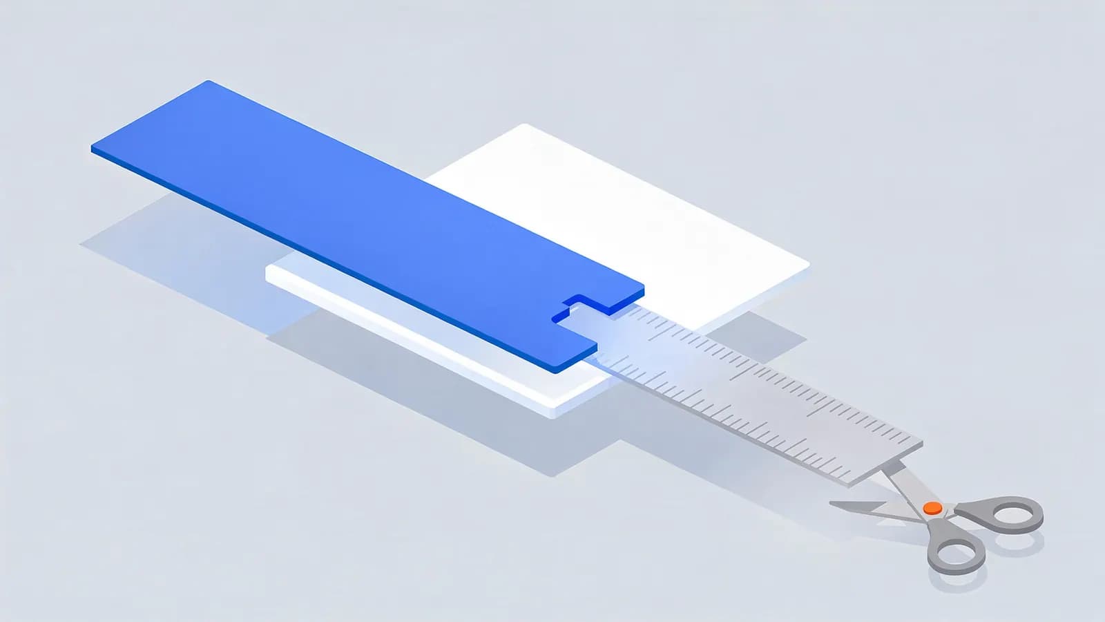 A blue bar is measured by a ruler and cut by scissors to represent title tag length.
