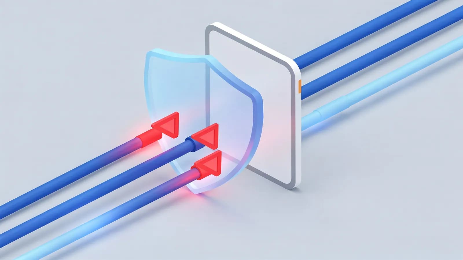 Red arrows on data lines are blocked by a shield protecting a device, illustrating defense against toxic backlinks.