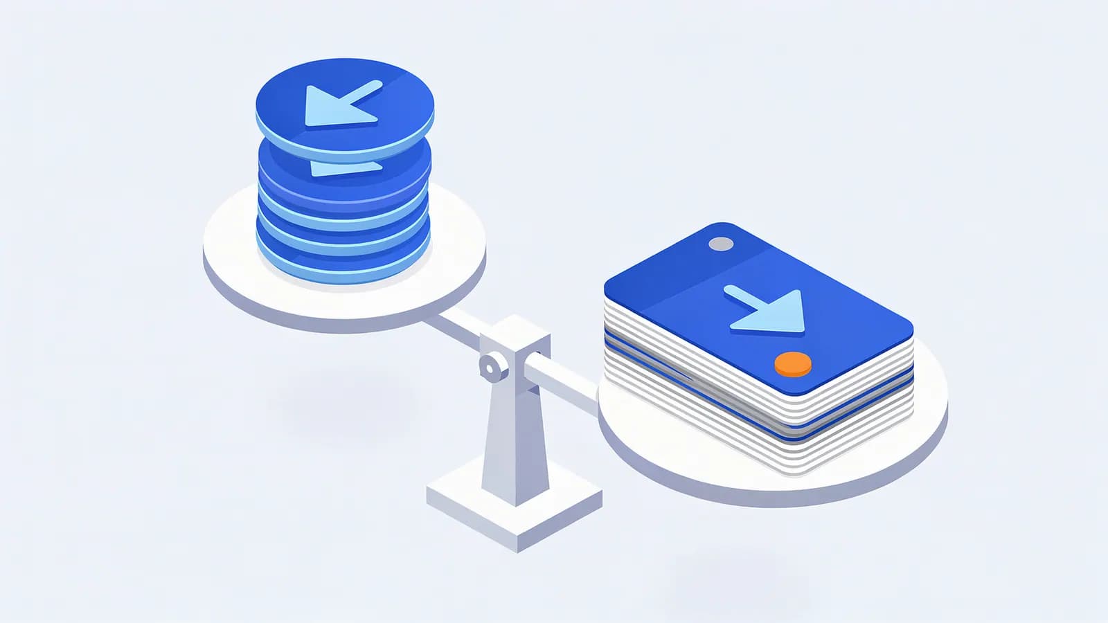 A balanced scale comparing stacked circular and rectangular items, each with a down arrow, representing traffic value.