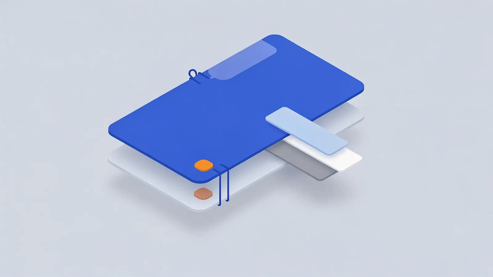 A blue rectangular layer with attached shapes, including dots and lines, represents URL parameters.